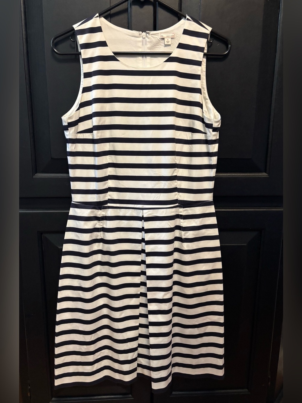 GAP Black and White Striped Sleeveless Fit-and-Flare Dress